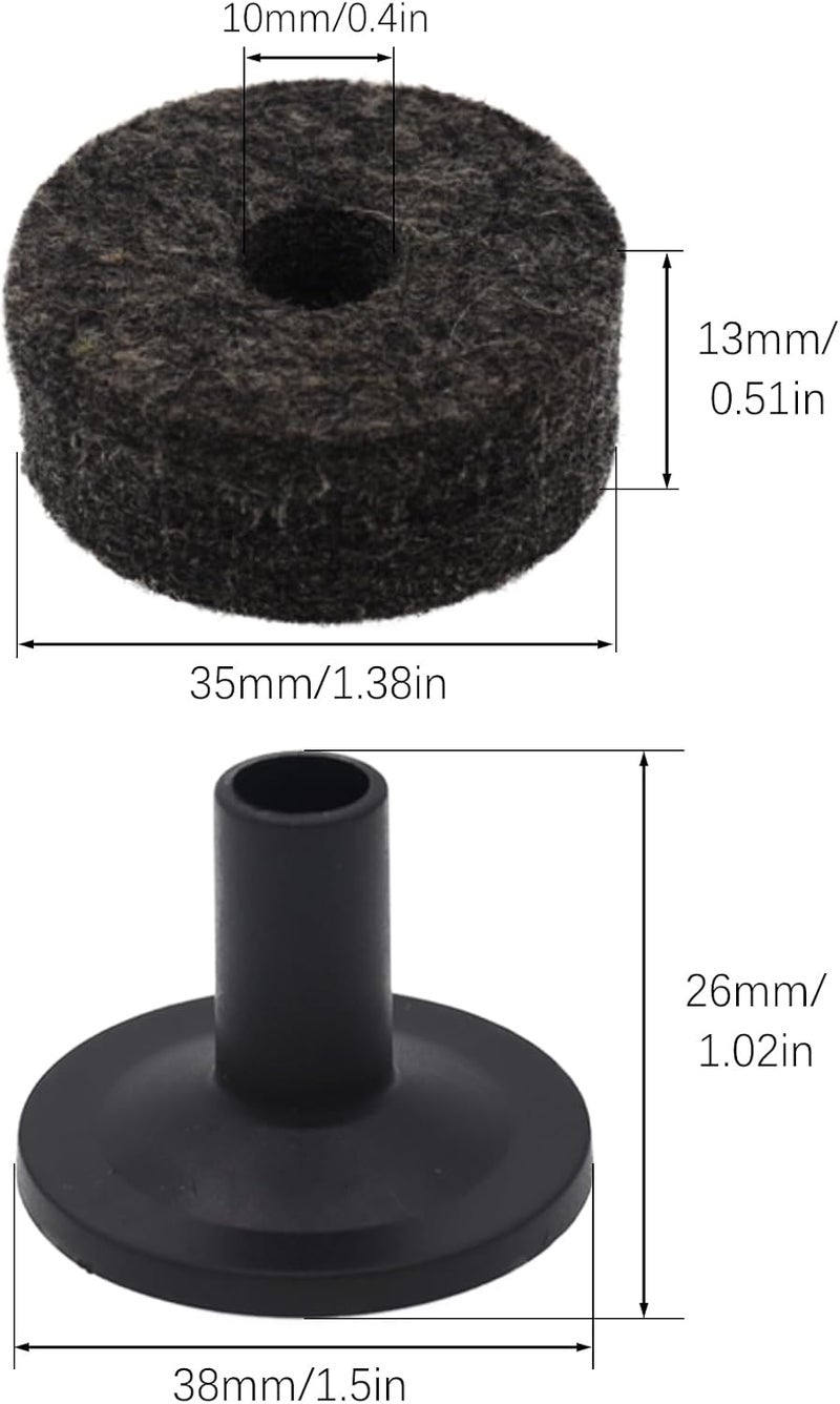 CashBeat 20pcs Cymbal Replacement Accessories Set, 10 Pcs Cymbal Stand Felt Pads & 10 Pcs Plastic Sleeves, Essential Hardware for Drum Kit Maintenance, Black - Image 3
